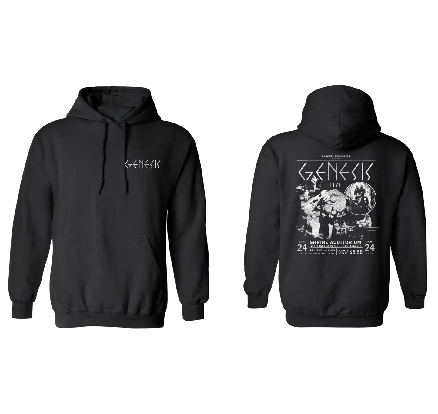Genesis Shrine Auditorium 1975 Black and White Hoodie