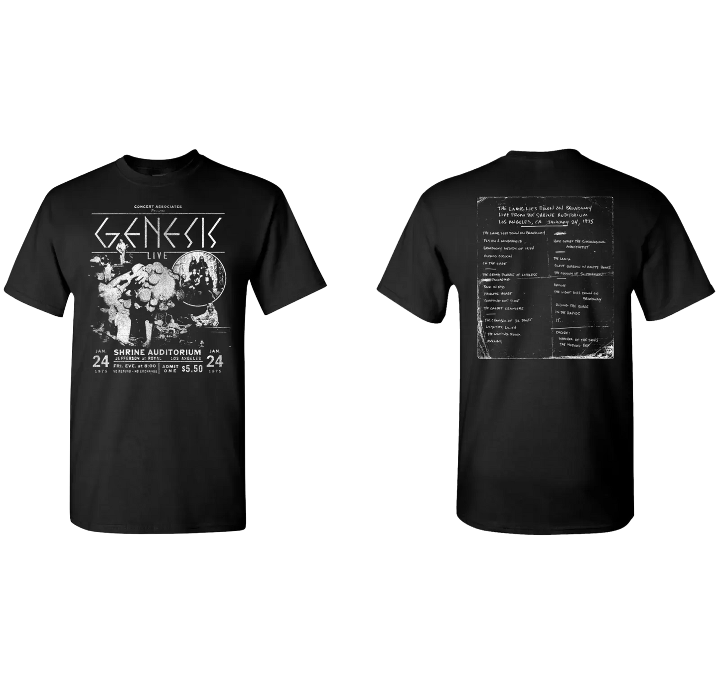Shrine Auditorium 1975 Black and White Set List T-Shirt